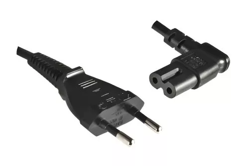 Power cable Euro plug type C to C7 90° (left, right), 0.75mm², VDE, black, length 2.00m